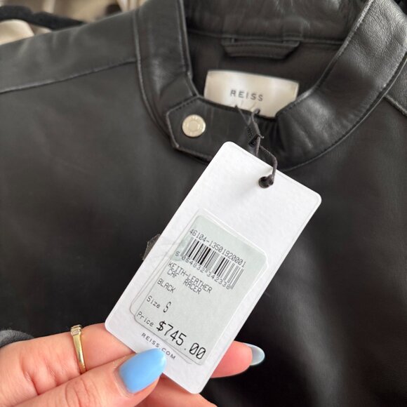 NWT Reiss Keith Cafe Racer Jacket Black Calf Leather Slim Fit Full Zip Sz Small - Picture 4 of 10